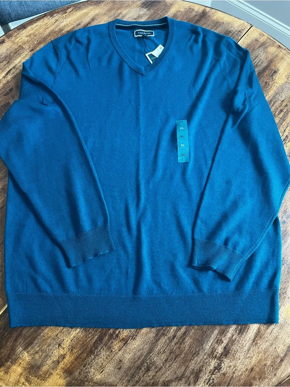 Club Room Men’s XL Merino Wool Blend V-Neck Sweater Majestic Teal NWT